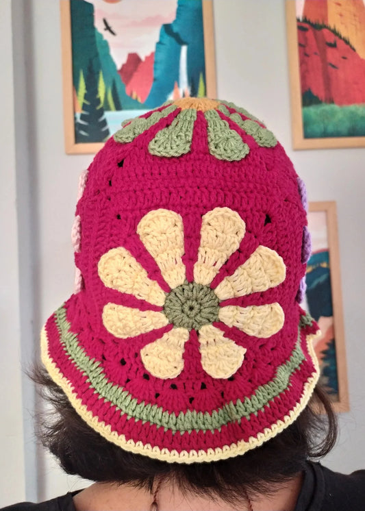 Crochet Bucket Hat, Flower Hippi Crochet Hat, Winter Knit Bucket Hat, Christmas Gift Bucket Hat, Valentines Day Gift