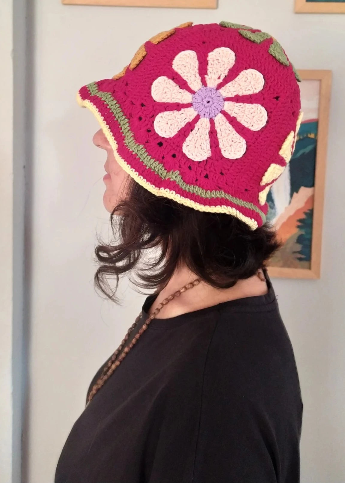 Crochet Bucket Hat, Flower Hippi Crochet Hat, Winter Knit Bucket Hat, Christmas Gift Bucket Hat, Valentines Day Gift