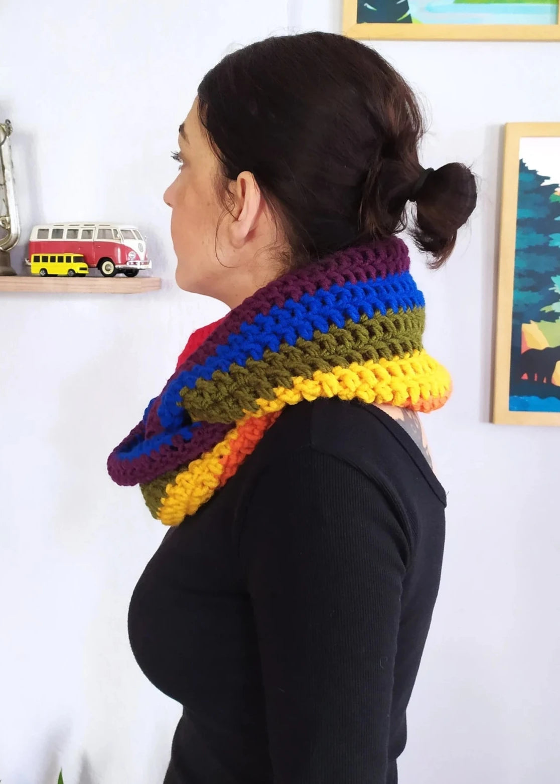 Rainbow Crochet, Pride Flag Knit Scarf, Handmade Winter Clothing Scarf Wear, Gift For Her Him, Crochet Lgbt Scarves, Winter Clothes Snood