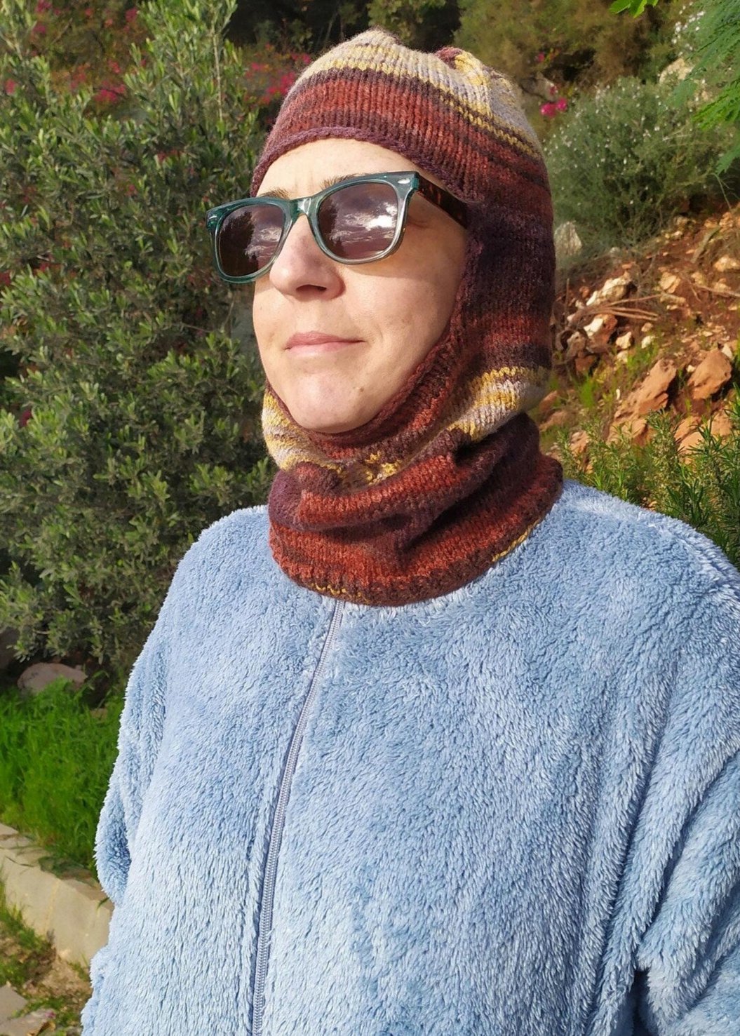 Vegan Brown Colorful HandKnit Balaclava, Colorful Crochet Winter Balaclava, Warm Winter Ski Mask, Handknit Winter Hat