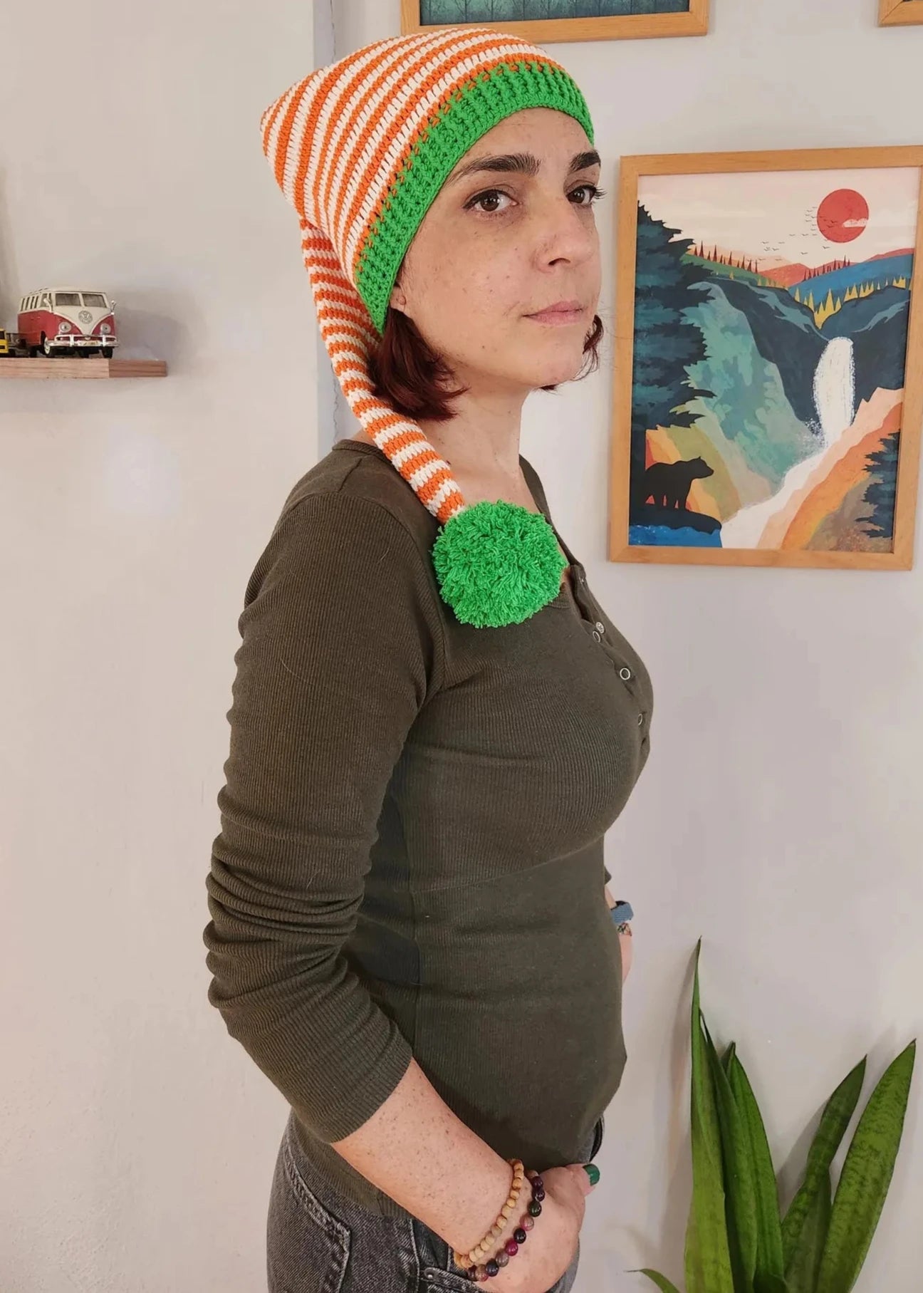 Handknit Santa / Elf Hat, Crochet Christmas Winter Hat, Christmas Gifts, Christmas Santa Claus Elf Hat, Vegan Crochet Long Tale Elf Hat