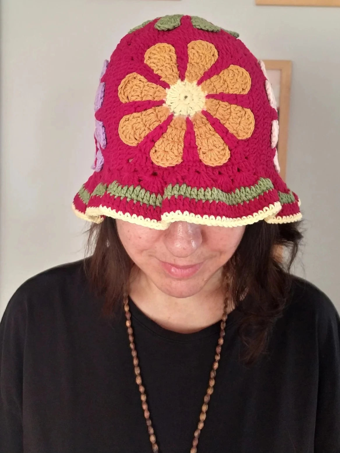 Crochet Bucket Hat, Flower Hippi Crochet Hat, Winter Knit Bucket Hat, Christmas Gift Bucket Hat, Valentines Day Gift