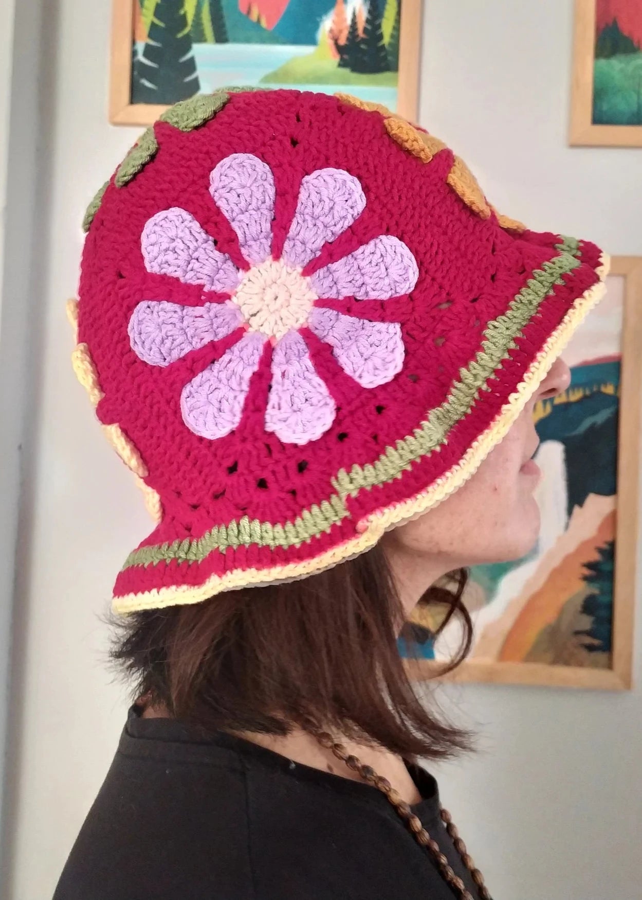 Crochet Bucket Hat, Flower Hippi Crochet Hat, Winter Knit Bucket Hat, Christmas Gift Bucket Hat, Valentines Day Gift